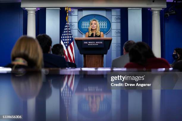 White House Press Secretary Kayleigh McEnany speaks during a press briefing at the White House on September 22, 2020 in Washington, DC. On Tuesday...