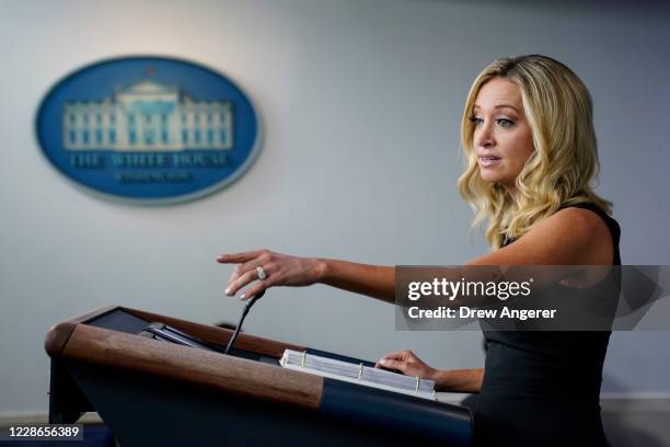 White House Press Secretary Kayleigh McEnany speaks during a press briefing at the White House on September 22, 2020 in Washington, DC. On Tuesday...