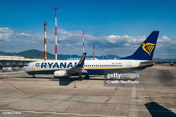Ryanair Boeing 737-800 aircraft as seen parked in Thessaloniki Makedonia International Airport SKG LGTS in Greece. The airplane has the registration...