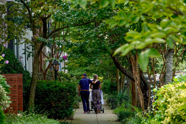 Germano and Isabelle Disciascio, of Rome, Italy, take a stroll with their grandson, Luca, in the Bloomingdale neighborhood in Washington, District of...