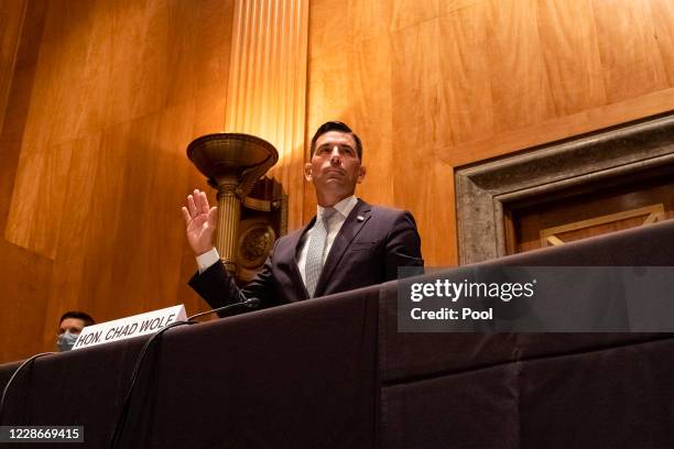 Department of Homeland Security acting Secretary is sworn in during his Senate Homeland Security and Governmental Affairs Committee confirmation...