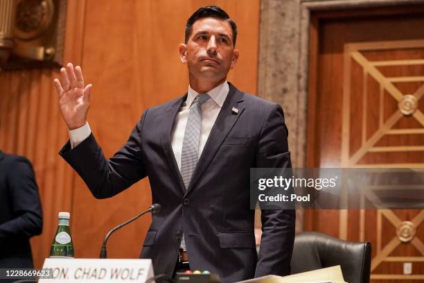 Department of Homeland Security acting Secretary is sworn in during his Senate Homeland Security and Governmental Affairs Committee confirmation...