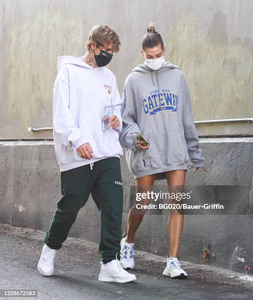 Justin Bieber and Hailey Bieber are seen on September 23, 2020 in Los Angeles, California.