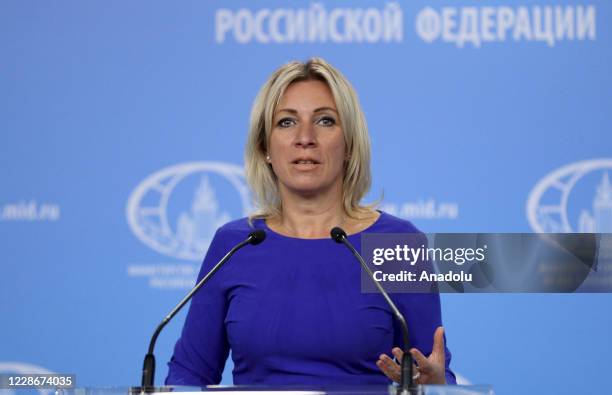 Director of the Information and Press Department of the Ministry of Foreign Affairs of Russia, Maria Zakharova attends a press conference at the...