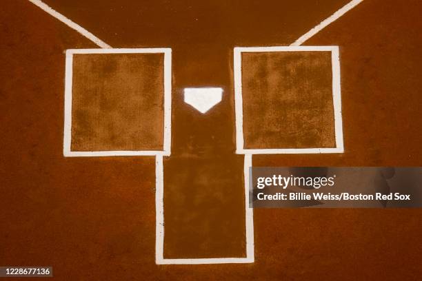Home plate is shown before a game between the Boston Red Sox and the Baltimore Orioles on September 23, 2020 at Fenway Park in Boston, Massachusetts....