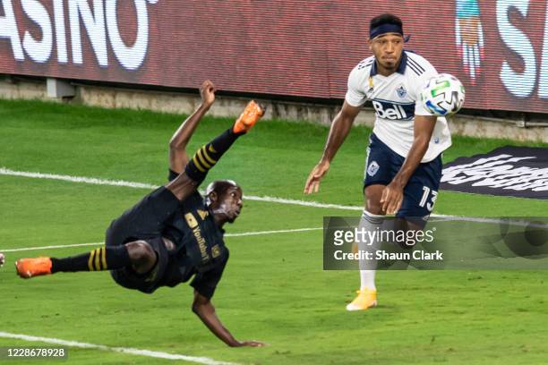 Bradley Wright-Phillips of Los Angeles FC scores his second goal of the match during Los Angeles FC's MLS match against Vancouver Whitecaps at the...