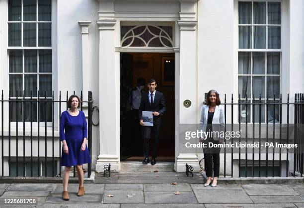 Chancellor of the Exchequer Rishi Sunak with Dame Carolyn Julie Fairbairn, Director General of the CBI, and Frances O'Grady , General Secretary of...