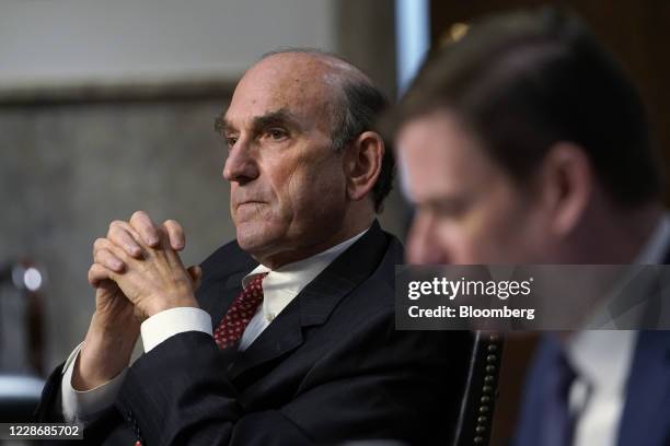 Elliott Abrams, special representative for Iran and Venezuela at the U.S. Department of State, listens during a Senate Foreign Relations Committee...