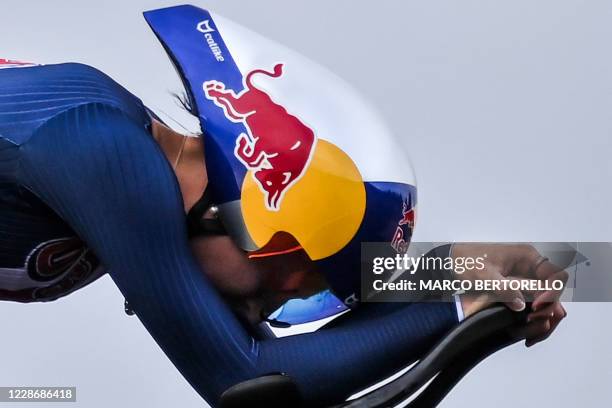 Chloe Dygert Owen competes in the Women's Elite Individual Time Trial at the UCI 2020 Road World Championships in Imola, Emilia-Romagna, Italy, on...