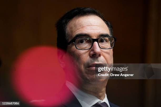 Treasury Secretary Steven Mnuchin testifies during a Senate Banking Committee hearing on Capitol Hill on September 24, 2020 in Washington, DC....