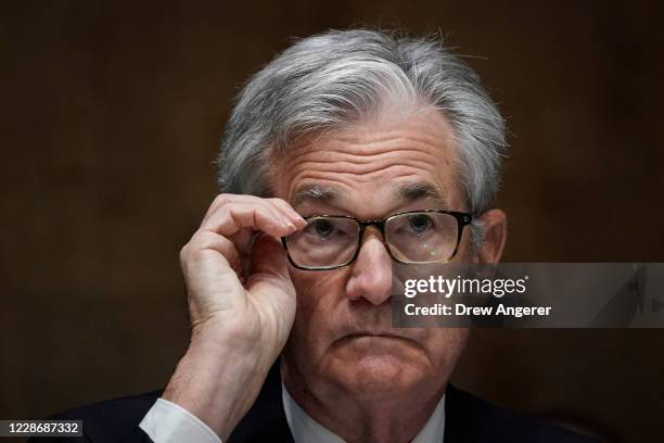 Federal Reserve Board Chairman Jerome Powell testifies during a Senate Banking Committee hearing on Capitol Hill on September 24, 2020 in Washington,...