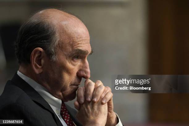 Elliott Abrams, special representative for Iran and Venezuela at the U.S. Department of State, listens during a Senate Foreign Relations Committee...