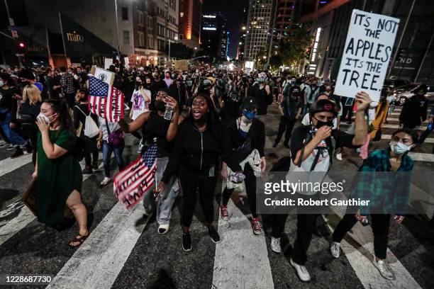 Los Angeles, CA, Wednesday, September 23, 2020 - Hundreds march downtown while protesting the Louisville, Kentucky grand jury decision to not charge...