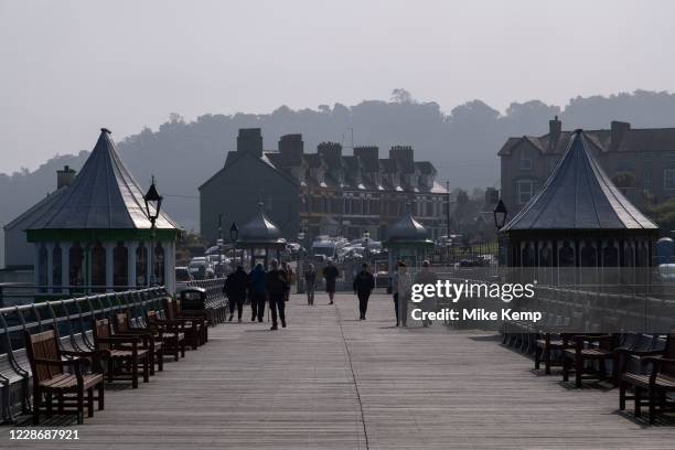 Garth Pier over the Menai Strait on 16th September 2020 in Bangor, Wales, United Kingdom. Garth Pier is a Grade II listed structure in Bangor,...