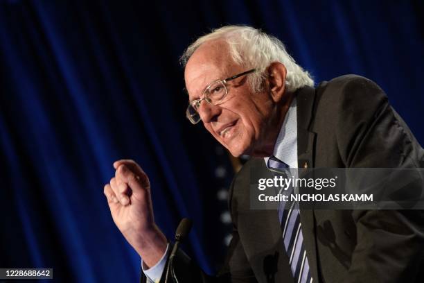 Senator Bernie Sanders, Independent of Vermont, speaks at George Washington University in Washington, DC, on September 24, 2020. - Sanders warned...