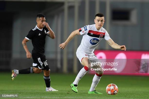 Tiraspol , Moldova - 24 September 2020; Darragh Leahy of Dundalk in action against Frank Castañeda of FC Sheriff Tiraspol during the UEFA Europa...