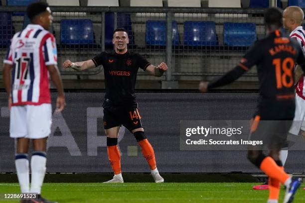 Ryan Kent of Glasgow Rangers Celebrates the second goal 0-2 during the UEFA Europa League match between Willem II v Glasgow Rangers at the Koning...