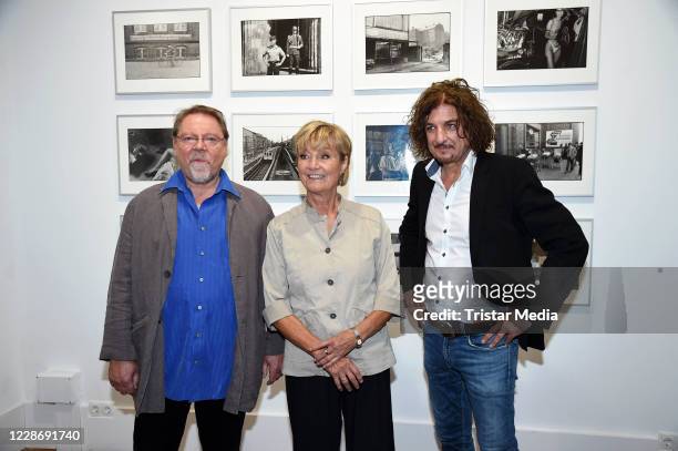 Juergen von der Lippe, his wife Anne Dohrenkamp and Andre Kowalski during the "AENO Malerei und Fotografie - Anne Dohrenkamp and André Kowalski"...