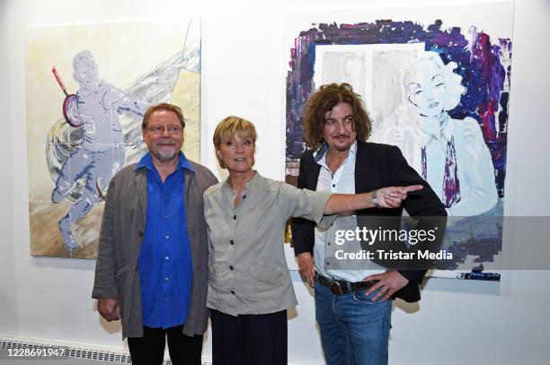 Juergen von der Lippe, his wife Anne Dohrenkamp and Andre Kowalski during the "AENO Malerei und Fotografie - Anne Dohrenkamp and André Kowalski"...