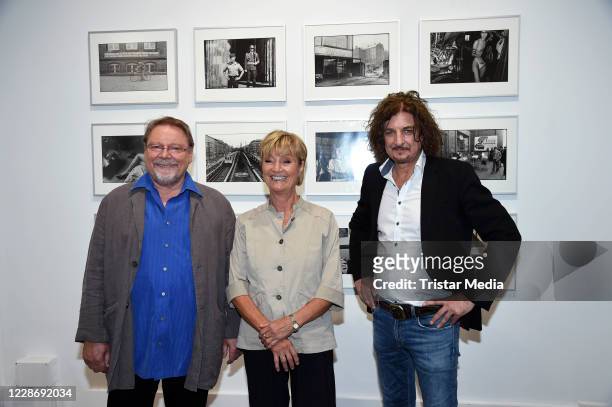 Juergen von der Lippe, his wife Anne Dohrenkamp and Andre Kowalski during the "AENO Malerei und Fotografie - Anne Dohrenkamp and André Kowalski"...