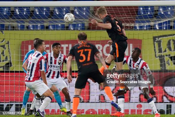 Filip Helander of Glasgow Rangers scores the third goal to make it 0-3 during the UEFA Europa League match between Willem II v Glasgow Rangers at the...