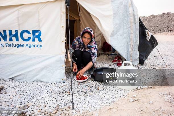 Daily life inside the new refugee camp in Kara Tepe, on September 24 Lesvos, Greece.