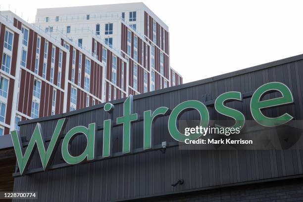 Waitrose sign is pictured on 18 September 2020 in Bracknell, United Kingdom. Waitroses headquarters and a distribution centre are located in...