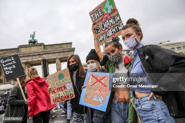 Climate activists gather on a "Global Day of Action" organized by the 'Fridays for Future' climate change movement during the coronavirus pandemic on...