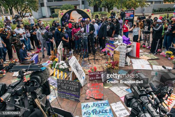 Attorney Ben Crump speaks as activists and members of Breonna Taylor's family hold a news conference at Jefferson Square Park on September 25, 2020...