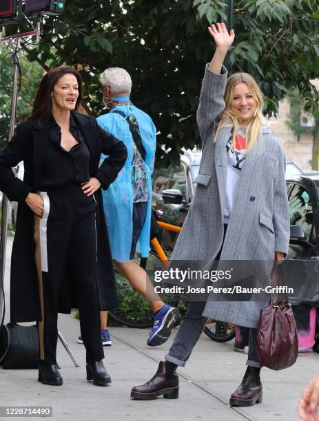 Michelle Gomez and Kaley Cuoco are seen on the set of The Flight Attendant on September 25, 2020 in New York City.