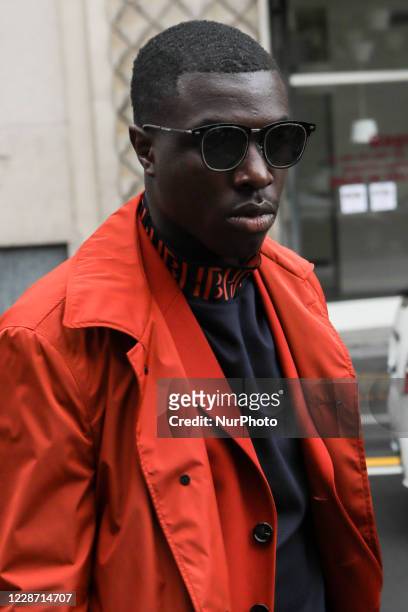 Erick Okam of the Futuristix is seen outside Boss during the Milan Women's Fashion Week on September 25, 2020 in Milan, Italy.