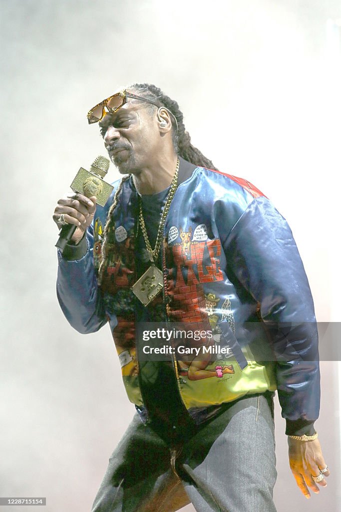 Snoop Dogg performs in concert during the Hometown Heroes DriveIn