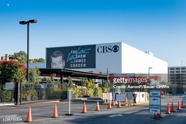 General views of CBS promoting the return of live taping of 'The Late Late Show With James Corden' at CBS Television City after the show had changed...
