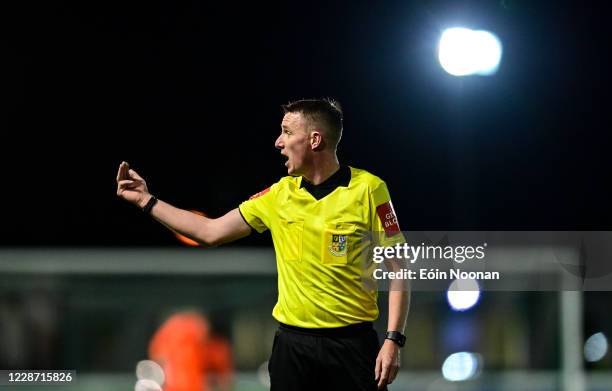 Bray , Ireland - 25 September 2020; Referee Damien MacGraith during the SSE Airtricity League Premier Division match between Bray Wanderers and...