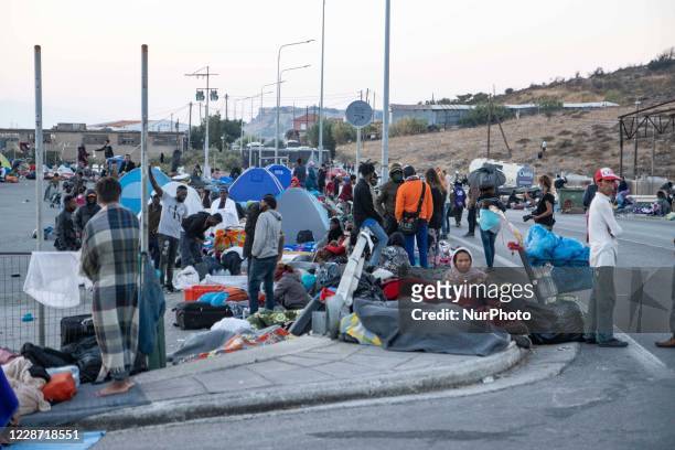 Early morning with more than 10.000 Asylum Seekers sleep roadside after the fire in Moria Refugee Camp, the hotspot center for Identification and...