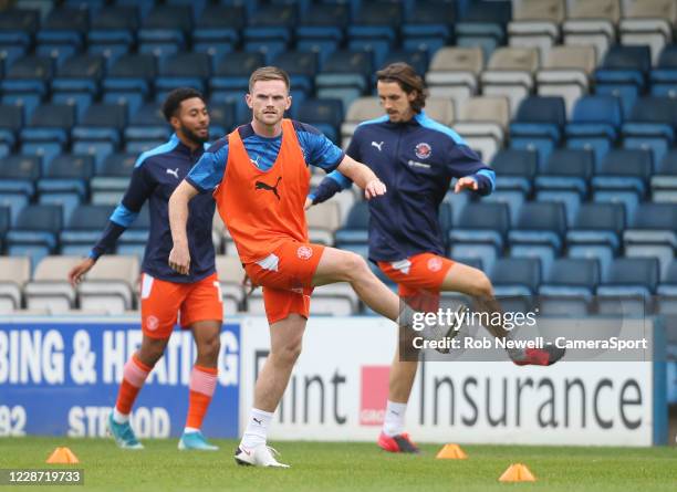 The Blackpool players during the warm-up during the Sky Bet League One match between Gillingham and Blackpool at MEMS Priestfield Stadium on...