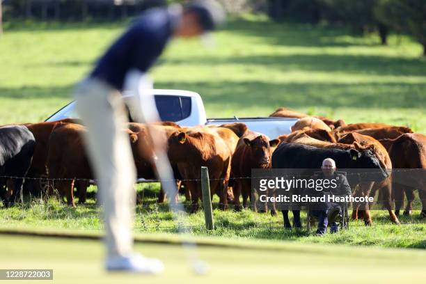 Farmer watches the golf during Day Three of the Dubai Duty Free Irish Open at Galgorm Spa & Golf Resort on September 26, 2020 in Ballymena, United...