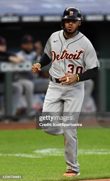 Detroit Tigers infielder Harold Castro scores during a Major League Baseball game between the Detroit Tigers and the Kansas City Royals on September...