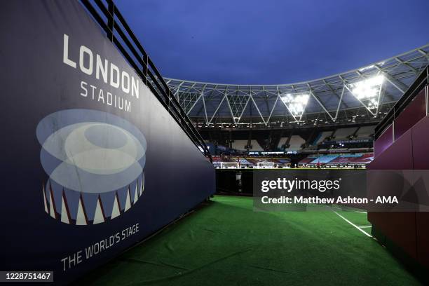 General internal view of and empty London Stadium, home stadium of West Ham United during the Premier League match between West Ham United and...