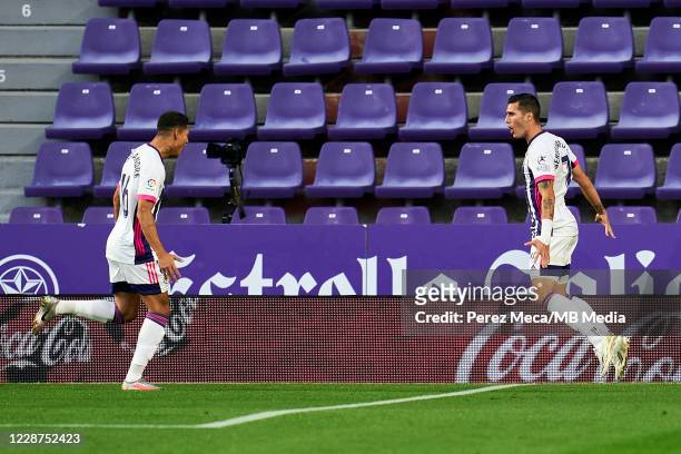 Sergi Guardiola of Real Valladolid CF celebrates goal during the La Liga Santander match between Real Valladolid CF and RC Celta at Estadio Municipal...