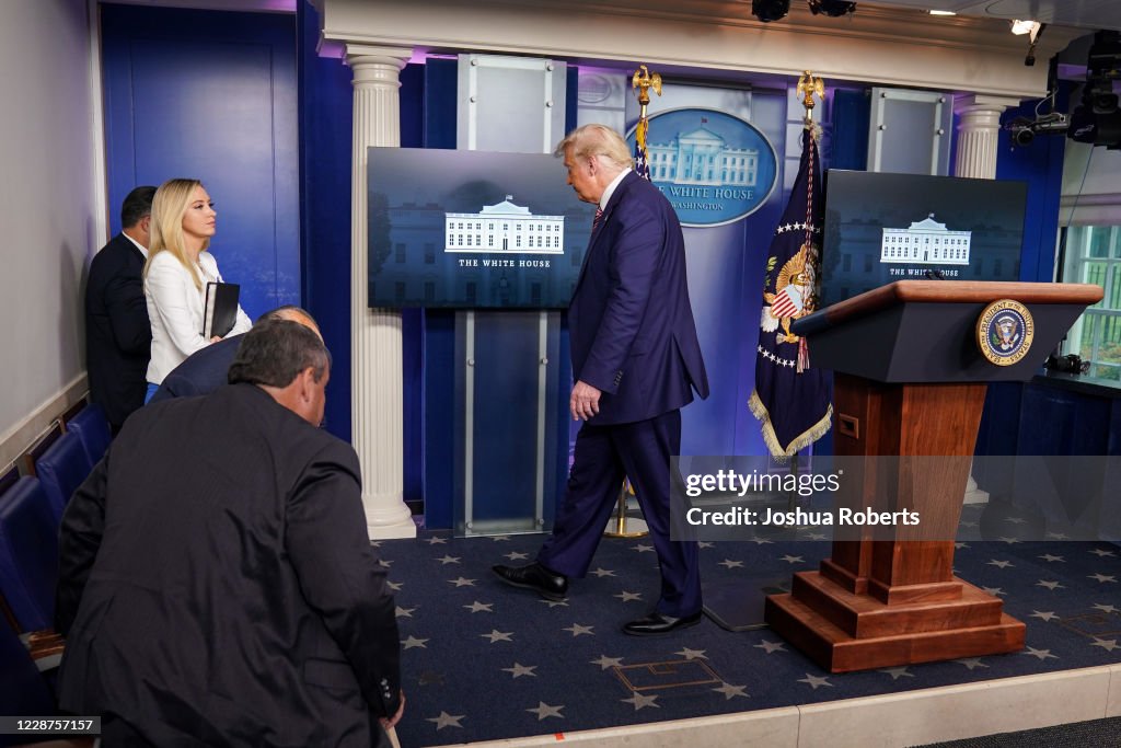 President Trump Holds A News Conference In White House Briefing Room