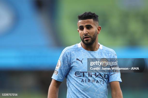 Riyad Mahrez of Manchester City during the Premier League match between Manchester City and Leicester City at Etihad Stadium on September 27, 2020 in...