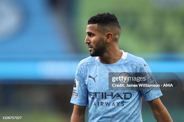 Riyad Mahrez of Manchester City during the Premier League match between Manchester City and Leicester City at Etihad Stadium on September 27, 2020 in...