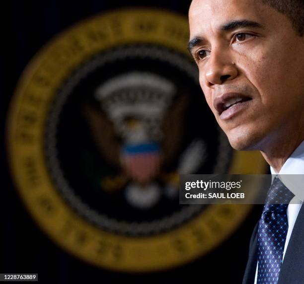 President Barack Obama speaks during the closing of the Fiscal Responsibility Summit in the Eisenhower Executive Office Building adjacent to the...