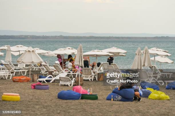 View of the almost empty beach in Burgas. On Sunday, September 27 in Burgas, Poland.