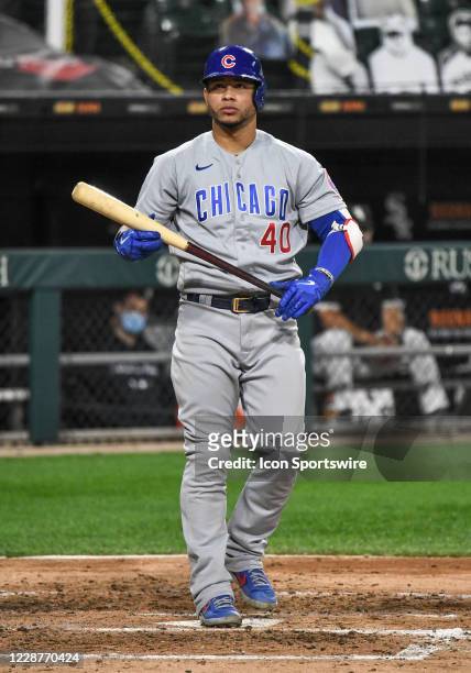 Chicago Cubs catcher Willson Contreras at the plate during a Major League Baseball game between the Chicago White Sox and Chicago Cubs on September...