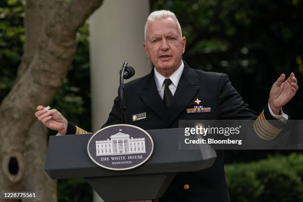 Admiral Brett Giroir, U.S. Assistant secretary for health, speaks during an event in the Rose Garden of the White House in Washington, D.C., U.S., on...