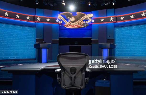 The stage of the first US Presidential debate is seen at Case Western Reserve University and the Cleveland Clinic in Cleveland, Ohio on September 28,...