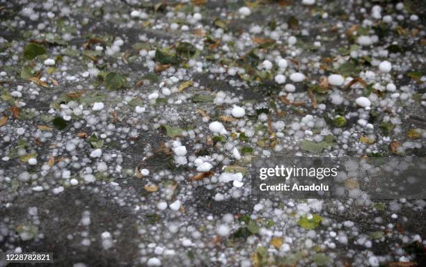 View of a street is seen after heavy rain and hail fall hit Uskudar district in Istanbul, Turkey on September 29, 2020.