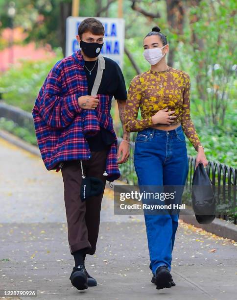 Anwar Hadid and Dua Lipa are seen in Soho on September 29, 2020 in New York City.